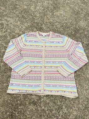 Vintage Appleseed’s Cottagecore Pastel Fair Isle Cardigan Sweater XL